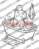 Capy Carl in the bath, coloring page preview